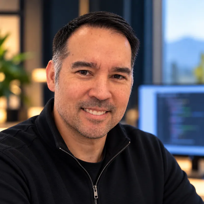 Tony Burian, smiling, in a dark quarter-zip sweater